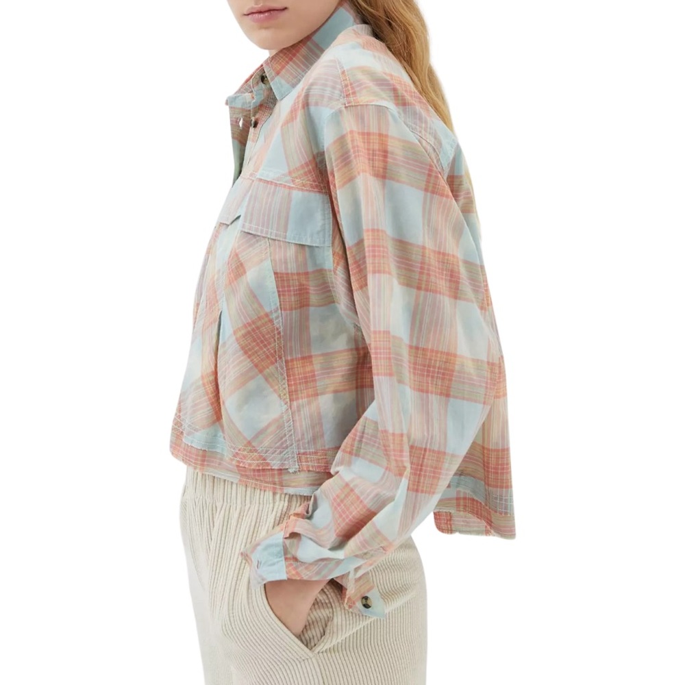 Urban Outfitters BDG Callum Cropped Oversized Plaid Shacket - S - Green, Orange